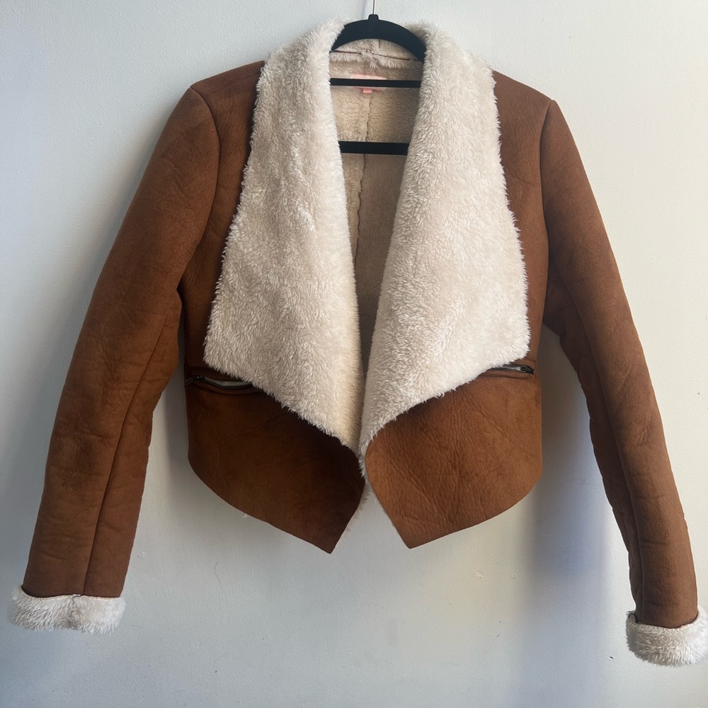 Nameless suede cropped jacket with fur lining